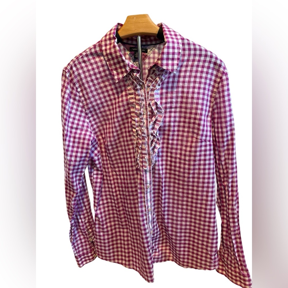 Tommy Hilfiger Top Shirt Pink Rose Red White Preppy Button Down Blouse Large